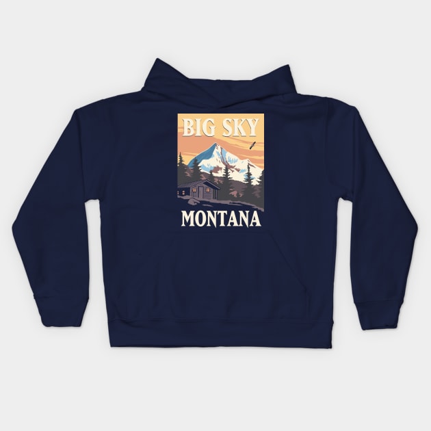 America Big Sky Montana  Country Retro Vintage Style  Travel Poster Apparel Kids Hoodie by Terrybogard97